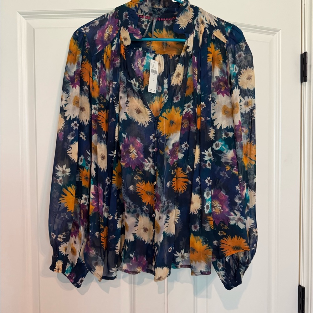 NWT Anthropologie Navy Relaxed Buttoned Blouse